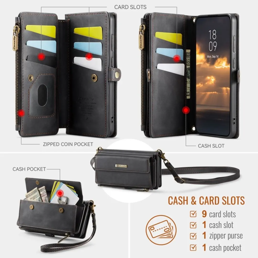 Caseme Samsung Galaxy S25 Edge Hoesje Portemonnee - 9 Pasjes - Zwart