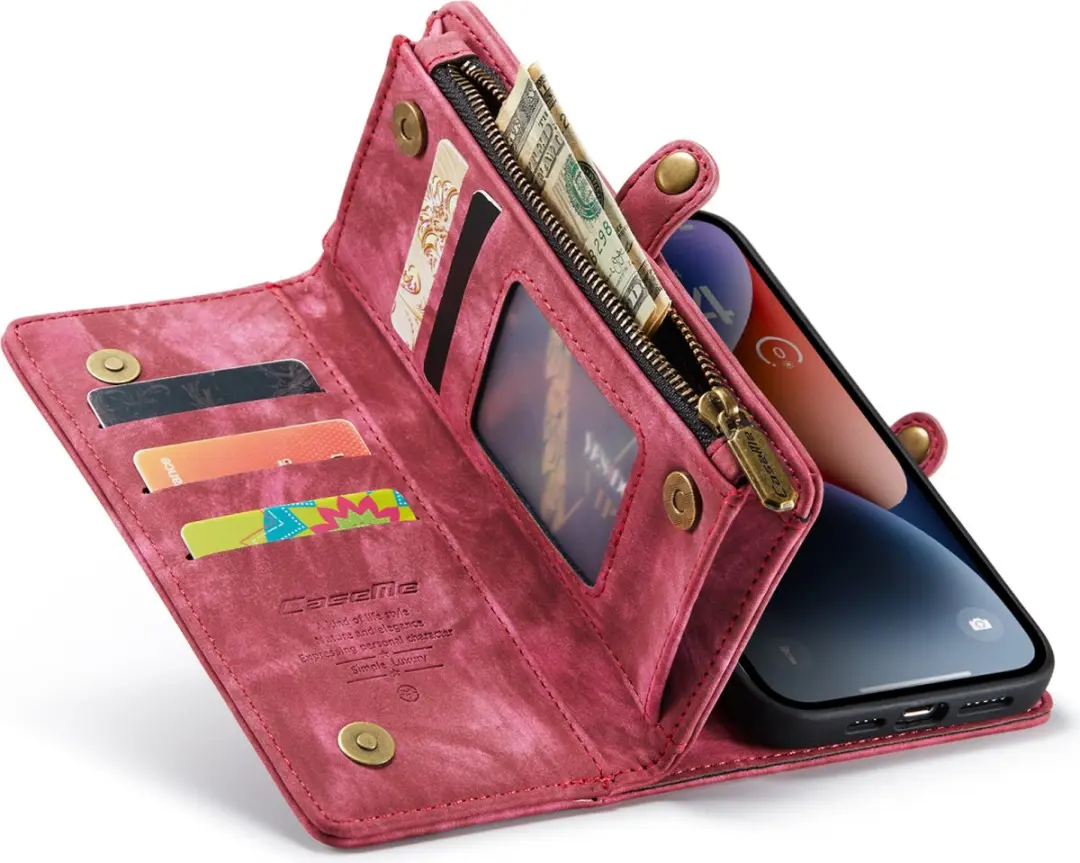 Caseme Vintage Portemonneehoes iPhone 15 Plus - Rood - CSM-39264 - afbeelding 6 van 6