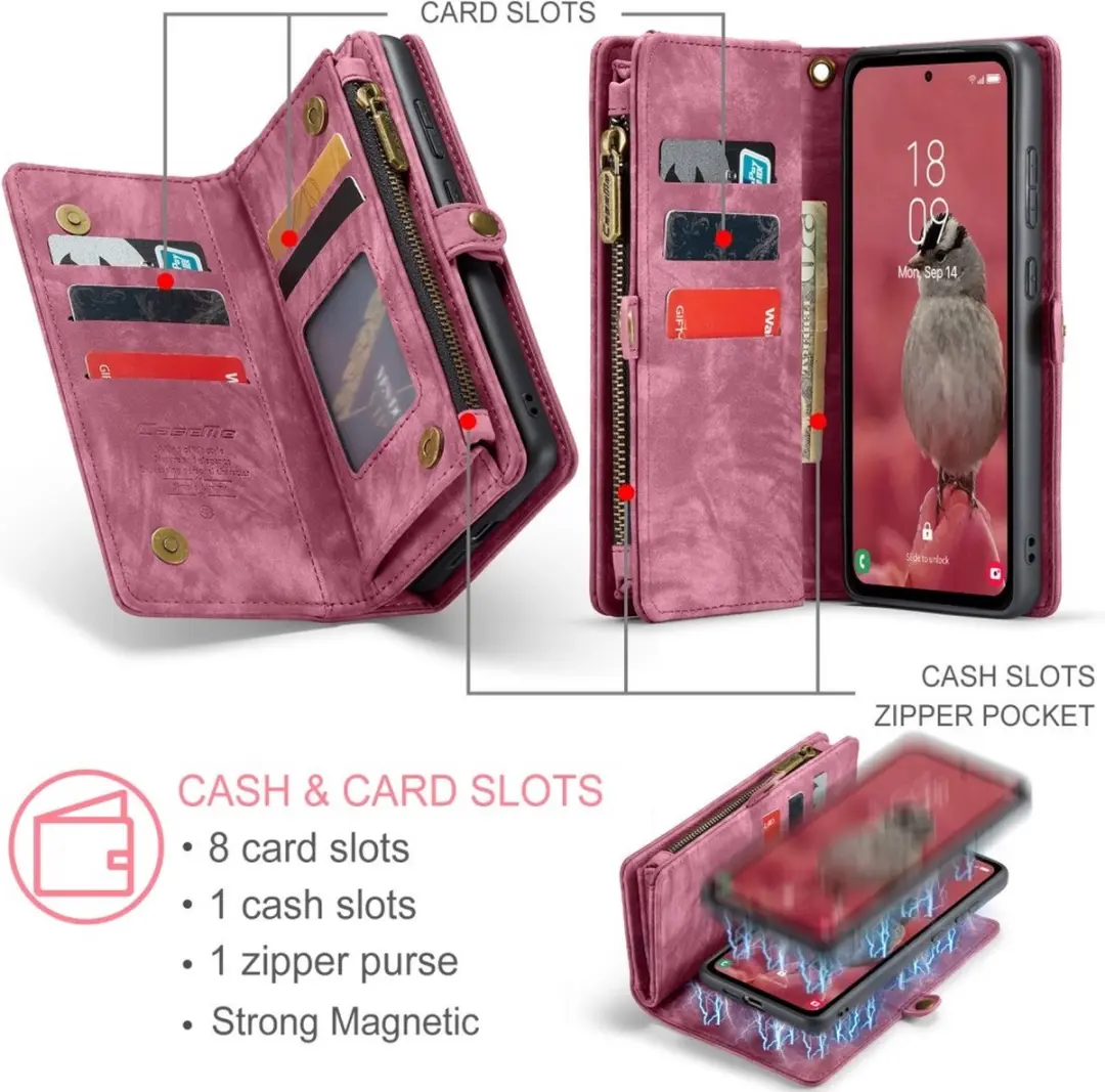 Caseme 008 Hoesje Samsung Galaxy A55 - Portemonnee Rood - afbeelding 6 van 6