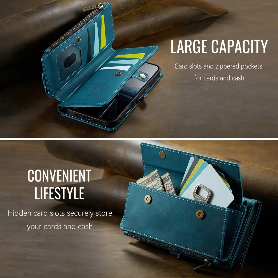 Caseme iPhone 17 Hoesje Portemonnee - Blauw - 9 Pasjes