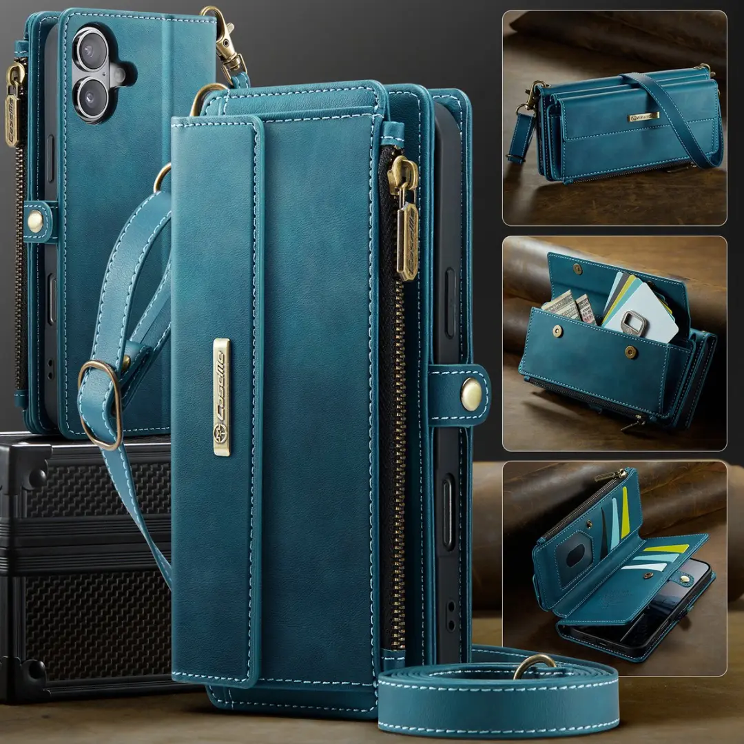 Caseme iPhone 17 Hoesje Portemonnee - Blauw - 9 Pasjes