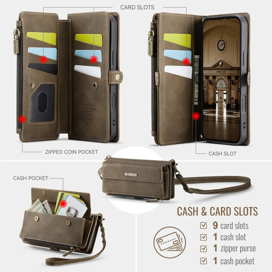 Caseme iPhone 17 Pro Max Hoesje Portemonnee - 9 Pasjes - Bruin - afbeelding 6 van 6
