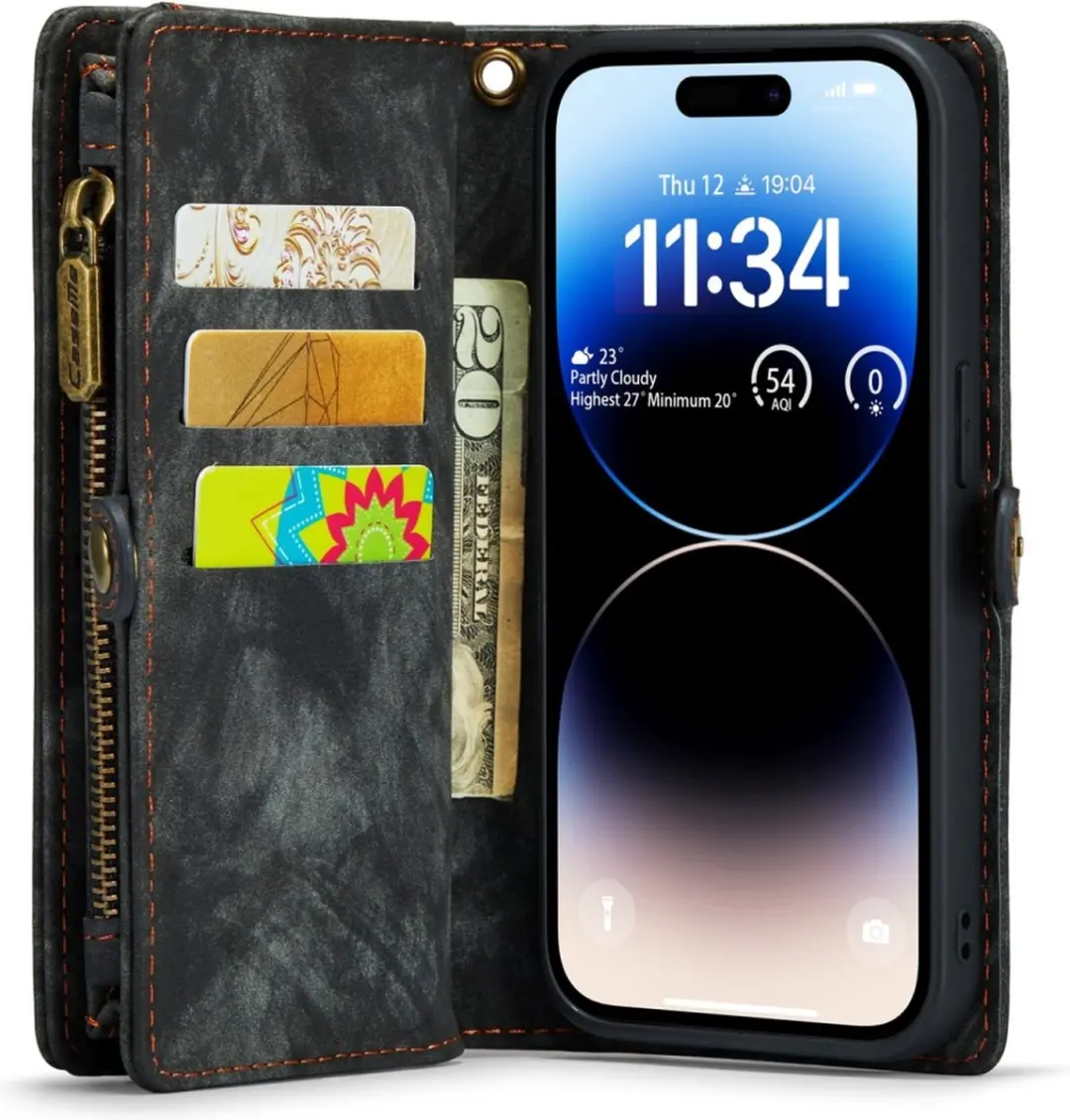 Caseme Vintage Portemonneehoesje CSM-39265 - iPhone 15 Pro - 8 Pasjes - Zwart