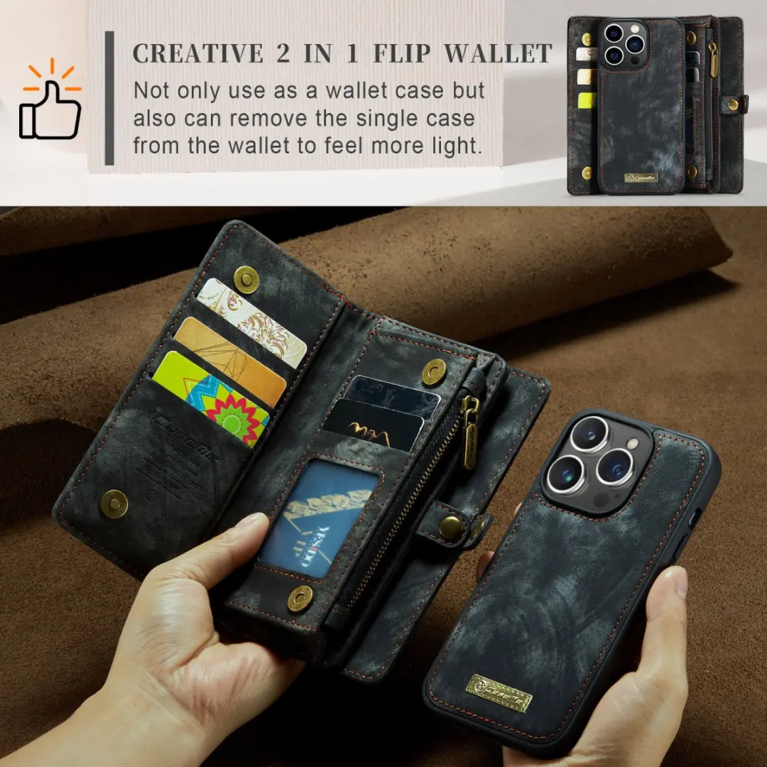 Caseme Vintage Portemonneehoesje CSM-39265 - iPhone 15 Pro - 8 Pasjes - Zwart