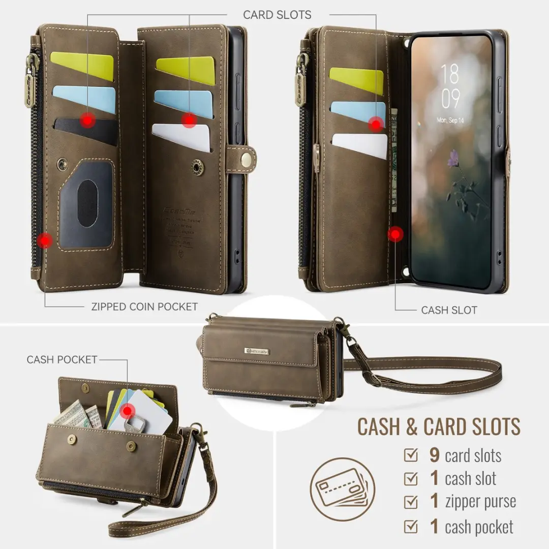 Caseme Samsung Galaxy S26 Ultra Hoesje Portemonnee - 9 Pasjes - Bruin - afbeelding 6 van 6