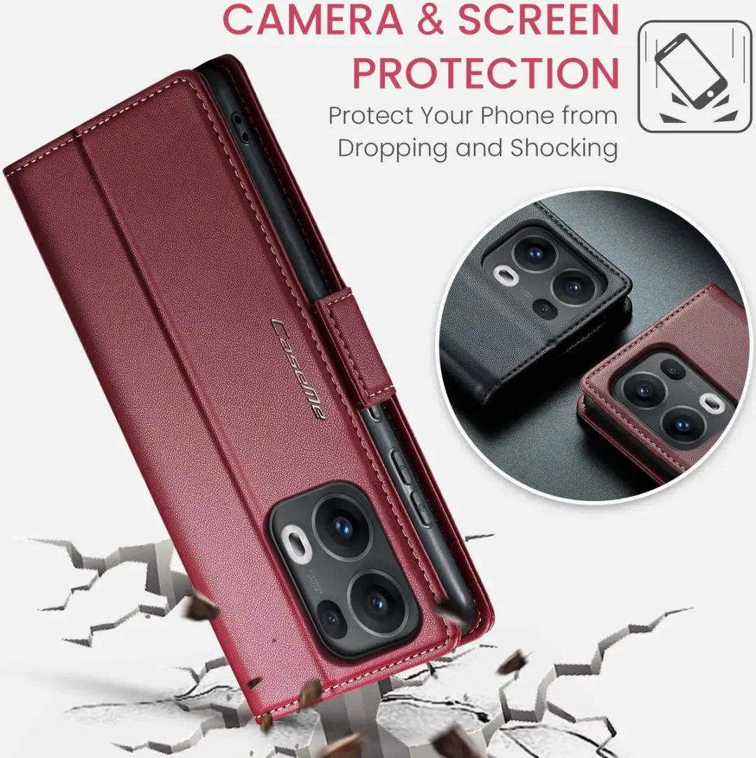 Caseme Litchi Texture Book Wallet Case Rood - Oppo Reno13 Pro