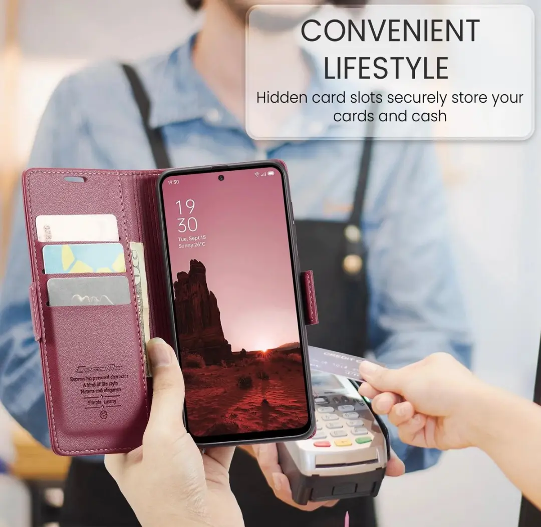 Caseme Litchi Texture Book Wallet Case Rood - Oppo Reno13 Pro