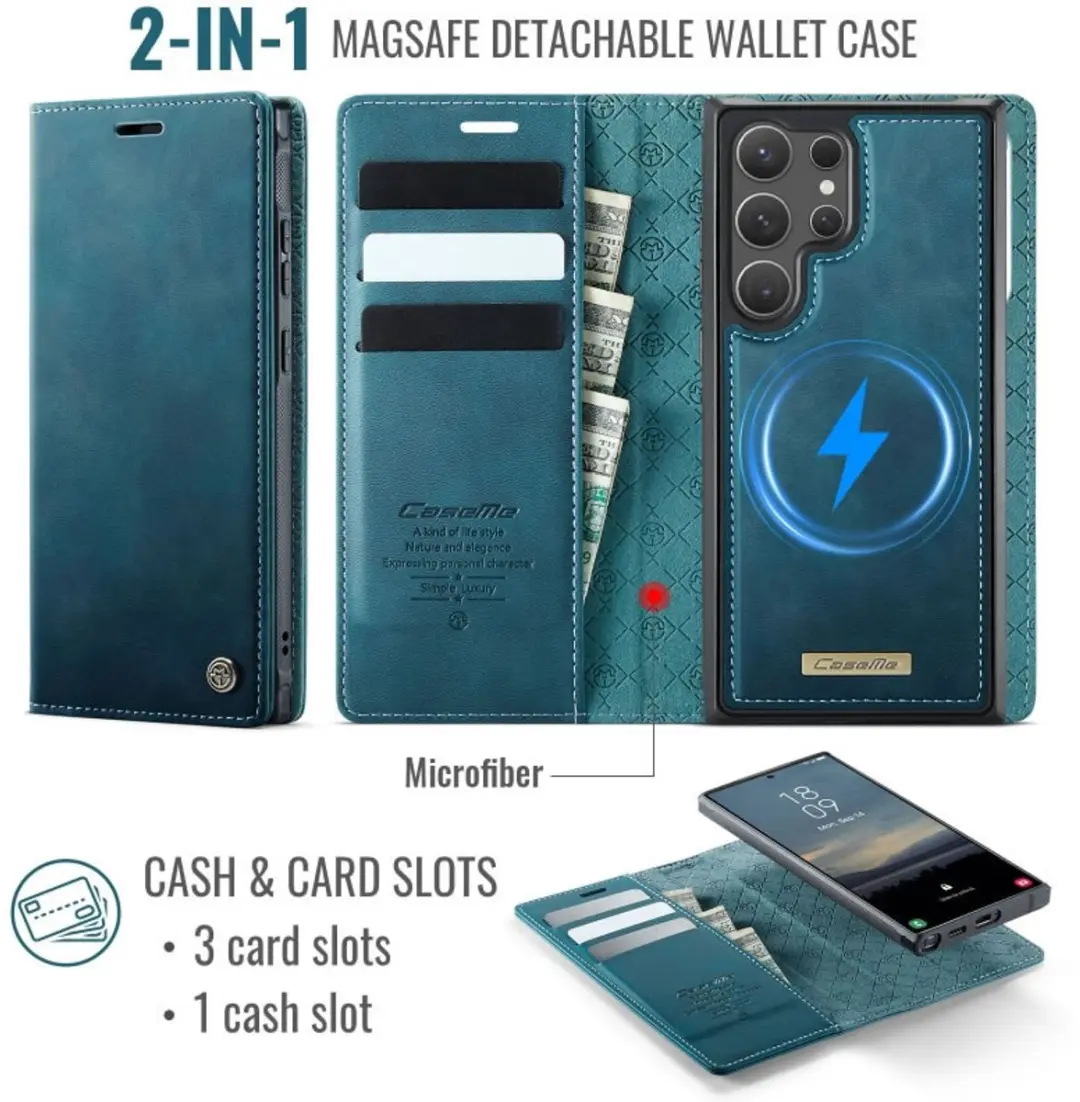 Caseme Luxe 2-in-1 Magnetische Portemonneehoes Galaxy S25 Ultra - Blauw