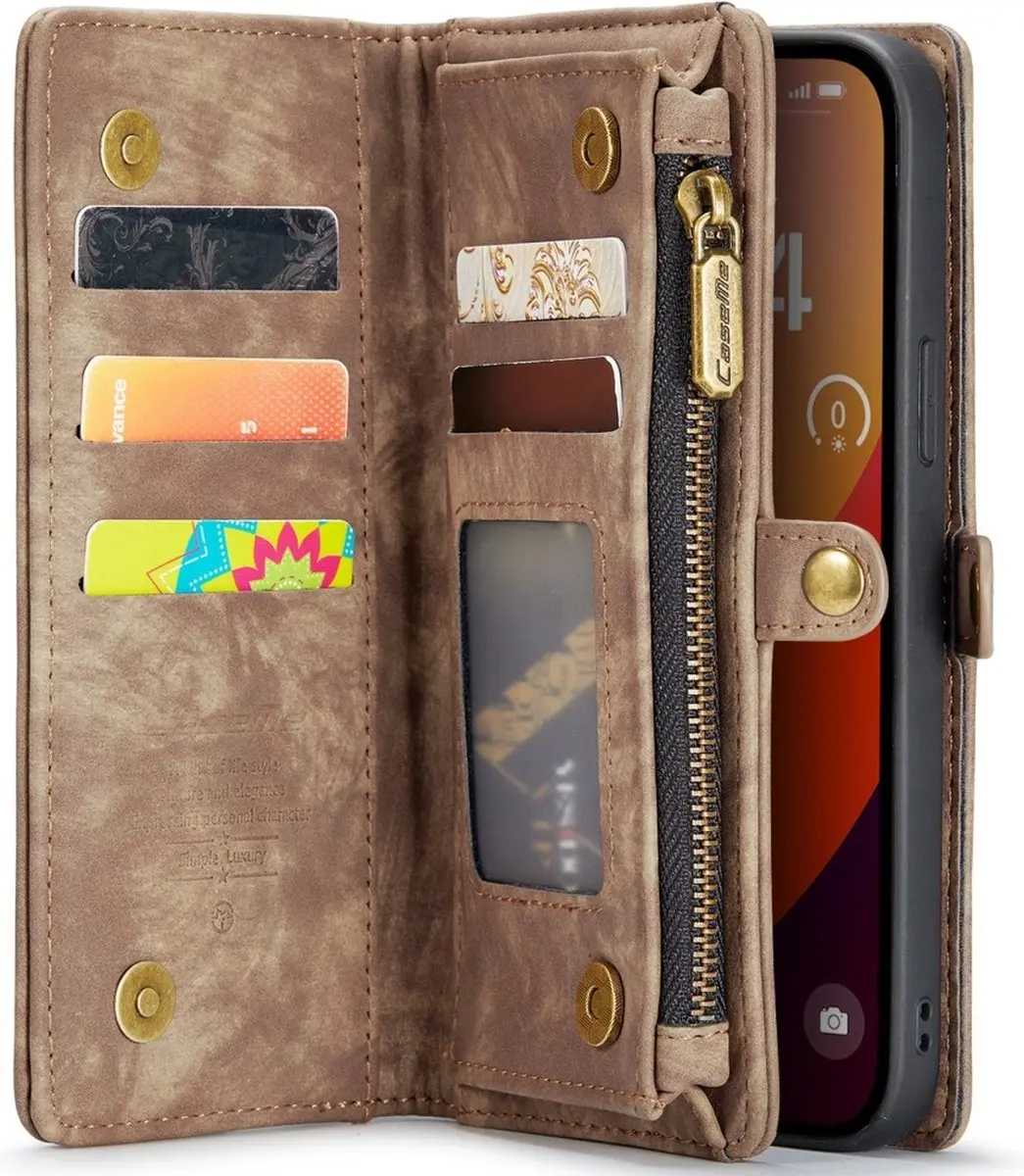 Caseme iPhone 16 Pro Hoesje Vintage 2-in-1 Portemonnee - Bruin - 8 Pasjes