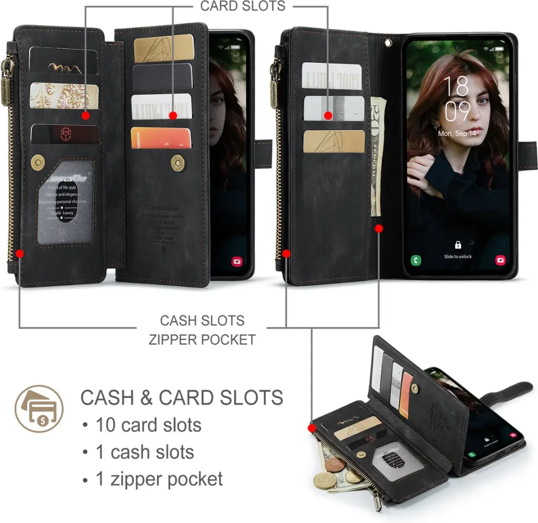 Caseme C30 Book Case Hoesje - Samsung Galaxy S24 FE - 10 Pasjes - Zwart