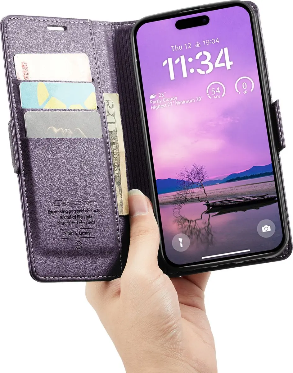 Caseme Wallet Case iPhone 16 - Paars - RFID Bescherming