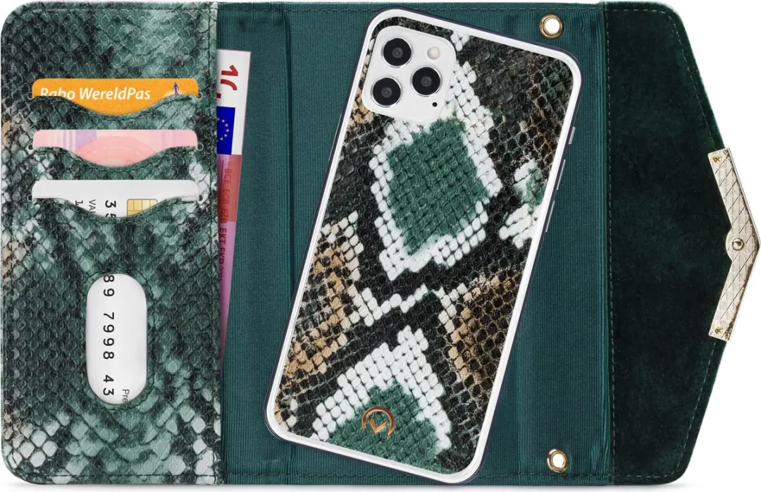 Mobilize iPhone 12/12 Pro Clutch Case - Slangenprint Donkergroen - 4 Pasjes