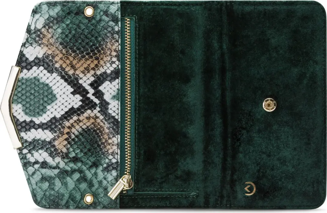 Mobilize iPhone 12/12 Pro Clutch Case - Slangenprint Donkergroen - 4 Pasjes