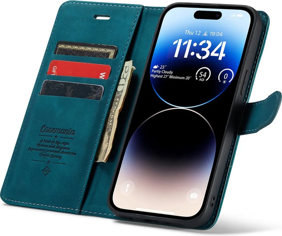 Caseme iPhone 15 Pro Max Bookcase Hoesje - Groen - 4 Pasjes