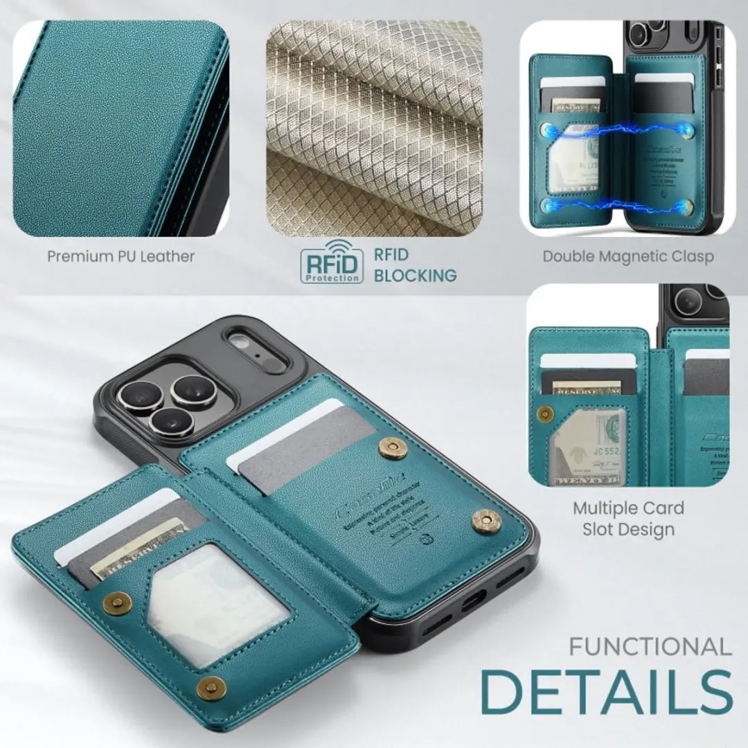 Caseme Portemonnee Backcover iPhone 17 Pro Max - Anti-RFID Groen - afbeelding 6 van 6