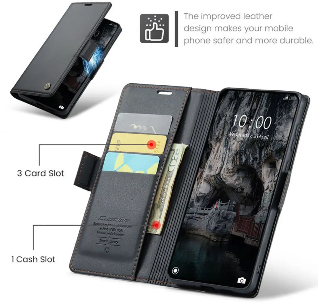 Caseme Wallet Case Xiaomi 15T - RFID Bescherming - 3 Pasjes - Zwart
