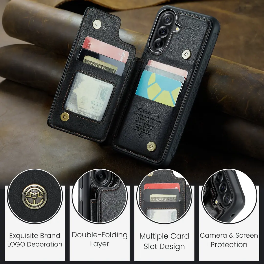 Caseme Luxe Portemonnee Backcover Galaxy A56 - Anti-RFID - 4 Pasjes - Zwart - afbeelding 6 van 6