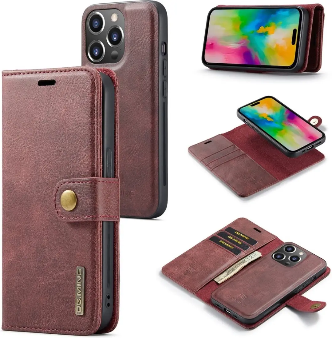 DG.MING iPhone 16 Pro Max Hoesje 2-in-1 Book Case Bordeaux
