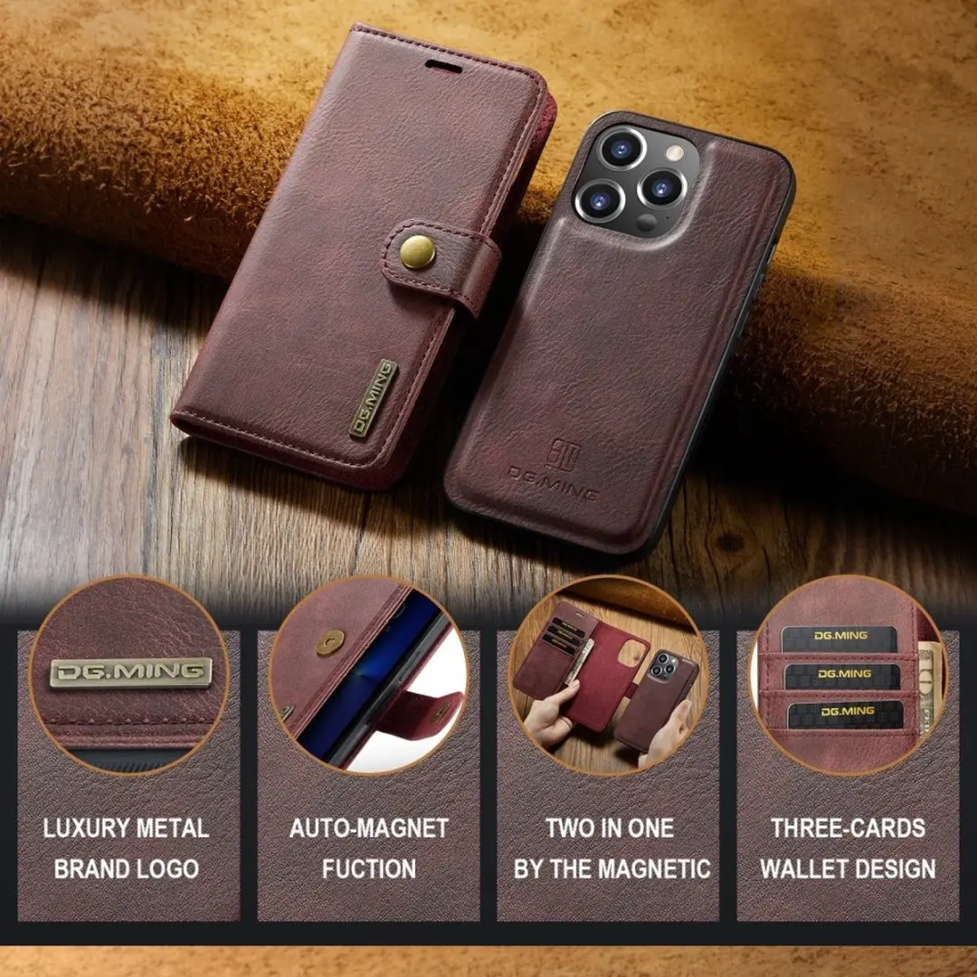DG.MING iPhone 16 Pro Max Hoesje 2-in-1 Book Case Bordeaux