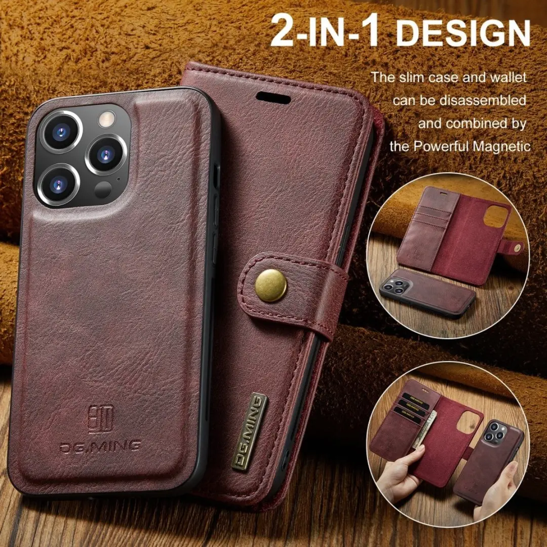 DG.MING iPhone 16 Pro Max Hoesje 2-in-1 Book Case Bordeaux