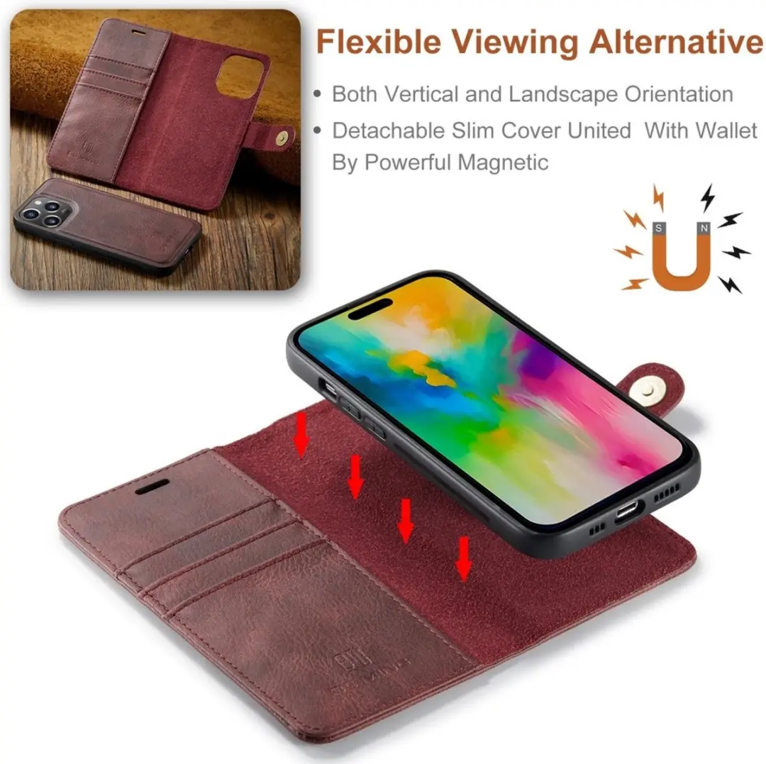 DG.MING iPhone 16 Pro Max Hoesje 2-in-1 Book Case Bordeaux