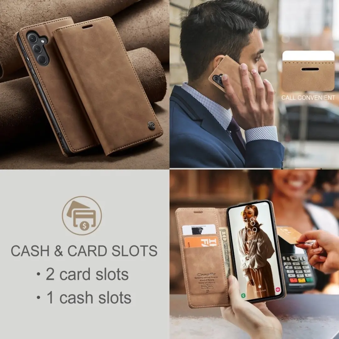 Caseme 013 Book Case Hoesje - Samsung Galaxy A35 - 2 Pasjes - Bruin - afbeelding 6 van 6