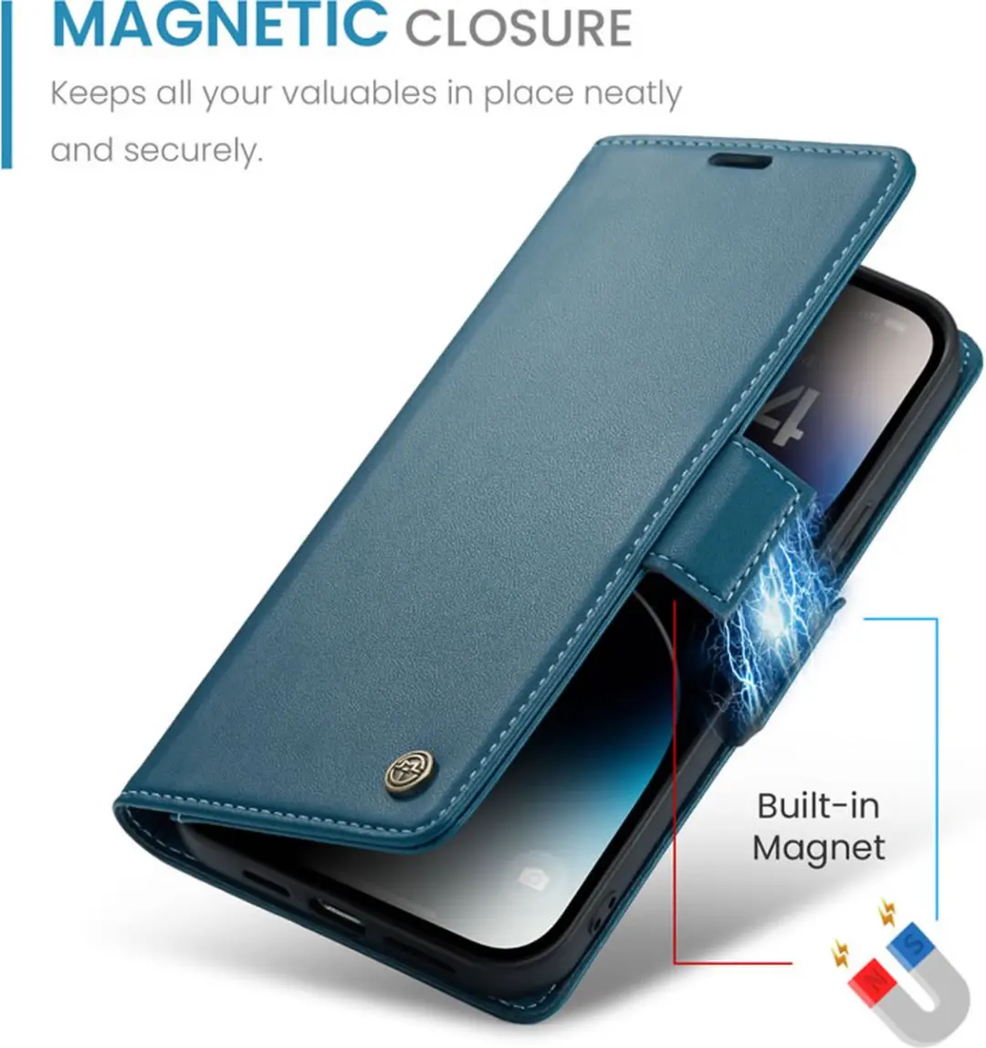 Caseme Wallet Case iPhone 14 Pro - Blauw - RFID Bescherming - afbeelding 6 van 6
