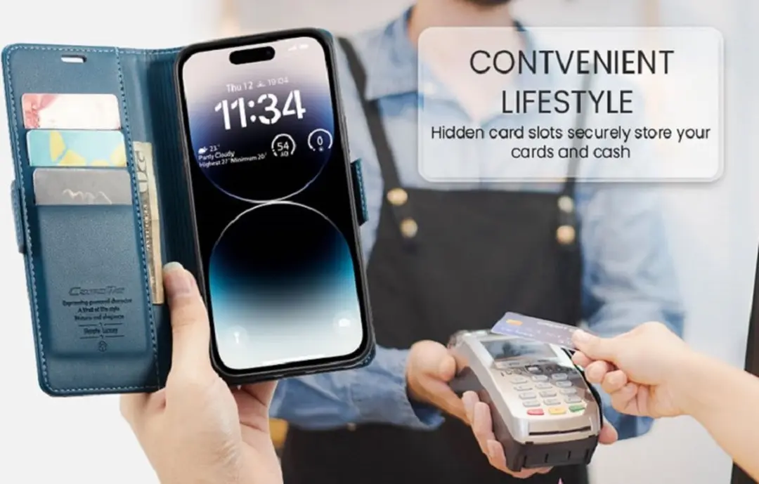 Caseme Wallet Case iPhone 14 Pro - Blauw - RFID Bescherming
