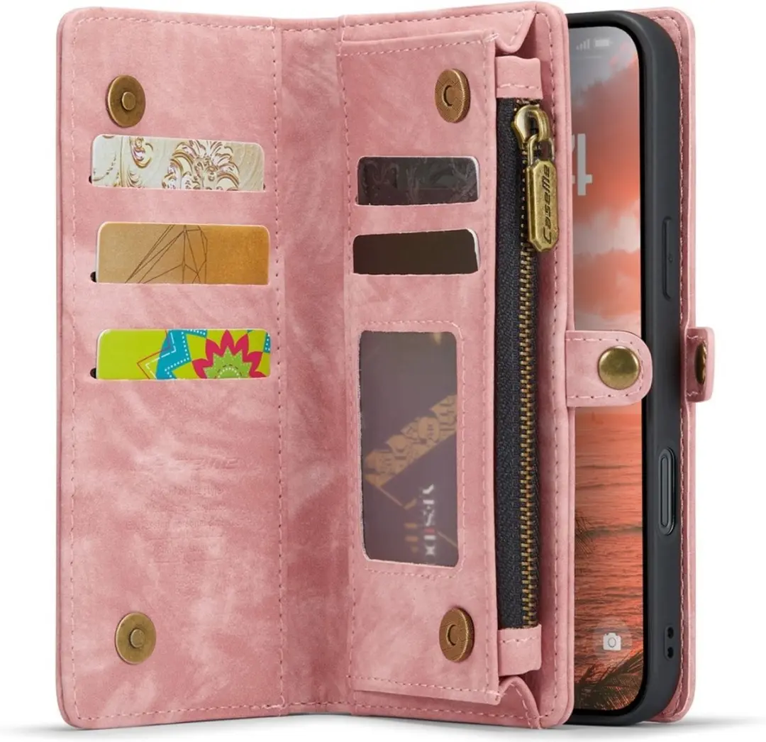 Caseme iPhone 16 Vintage 2-in-1 Hoesje Roze - 8 Pasjes - afbeelding 6 van 6