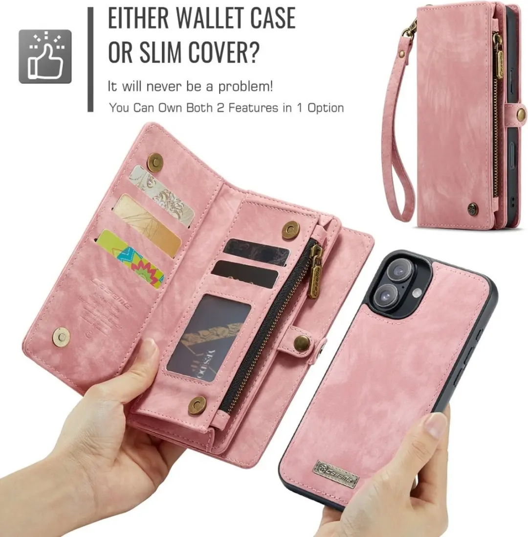 Caseme iPhone 16 Vintage 2-in-1 Hoesje Roze - 8 Pasjes