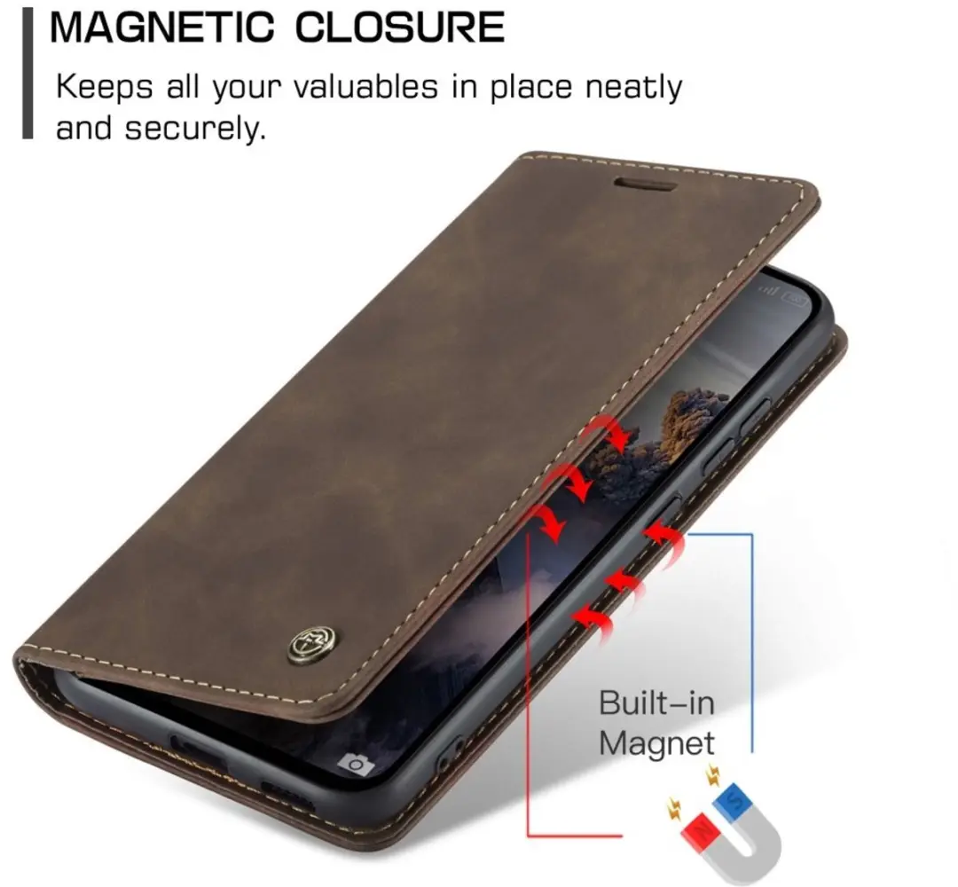 Caseme 013 Book Case Hoesje - Xiaomi Redmi Note 14 4G - Donkerbruin