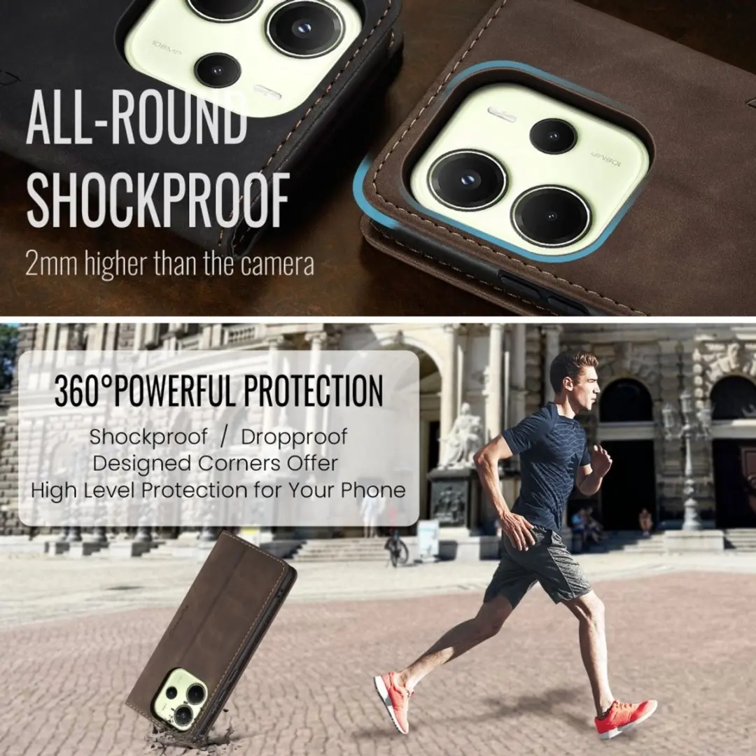 Caseme 013 Book Case Hoesje - Xiaomi Redmi Note 14 4G - Donkerbruin