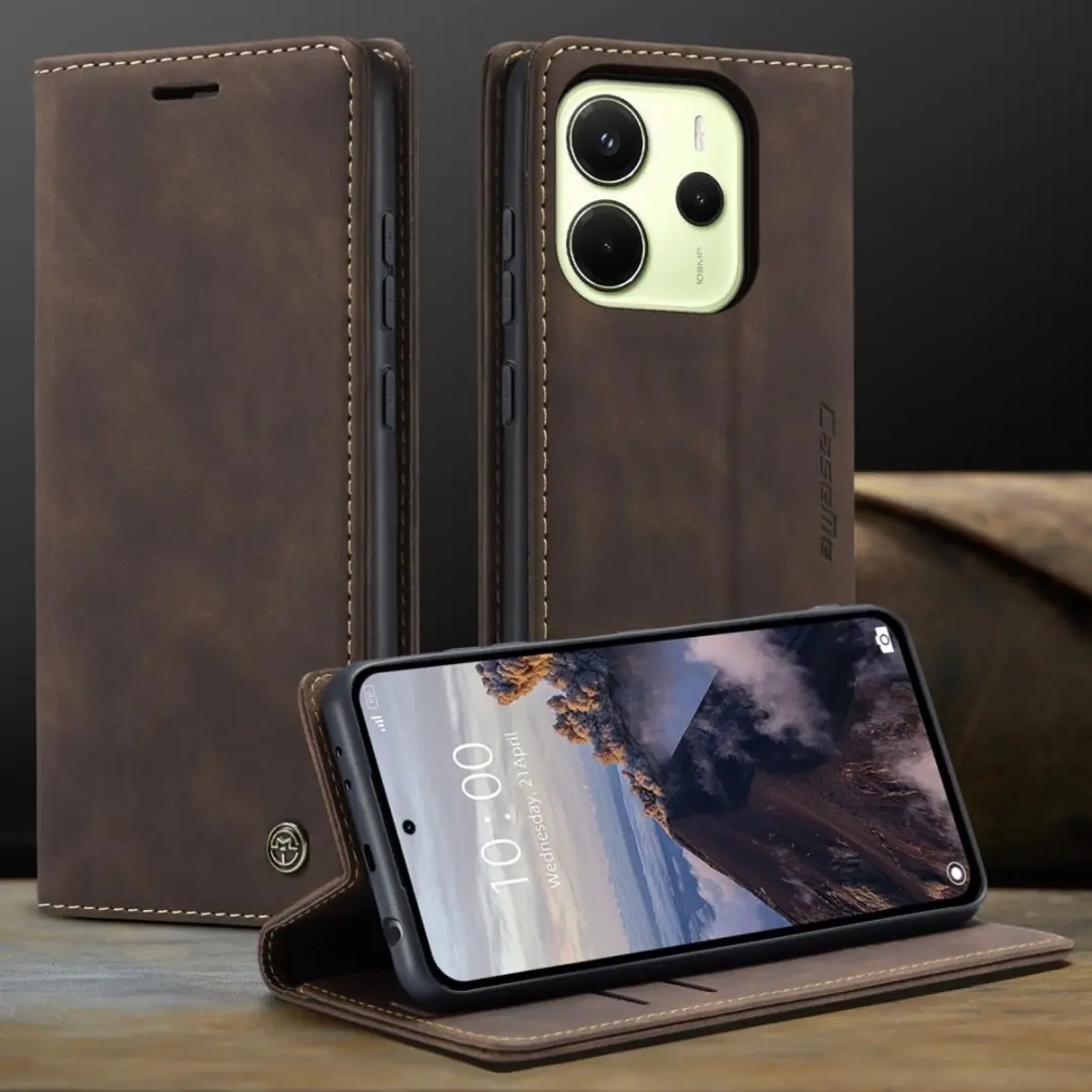 Caseme 013 Book Case Hoesje - Xiaomi Redmi Note 14 4G - Donkerbruin