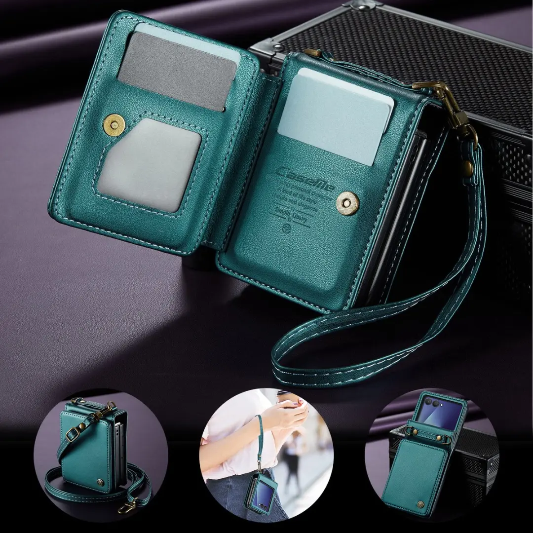 CaseMe Leren Backcover Samsung Galaxy Z Flip 7 - Turquoise - 5 Pasjes