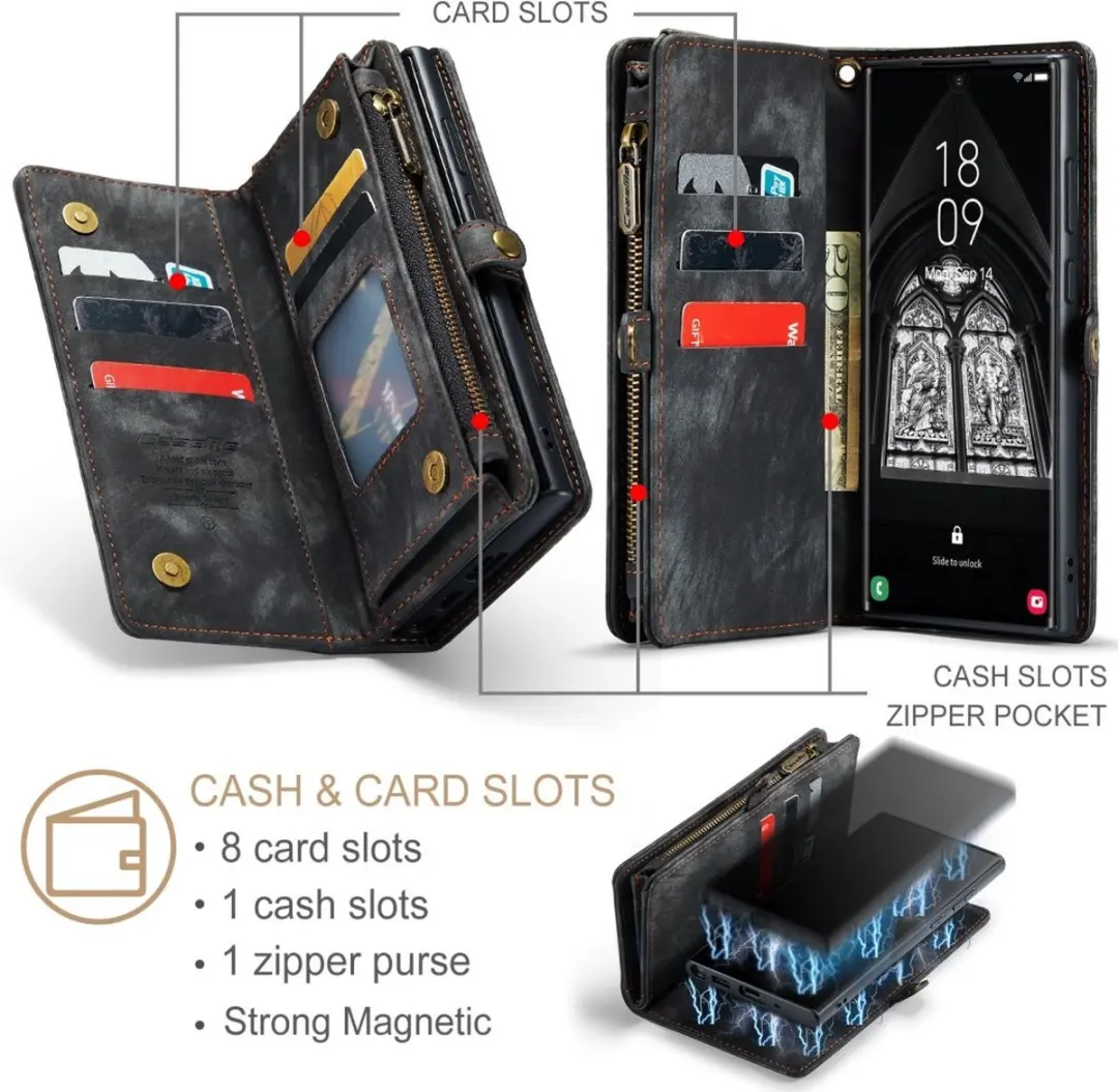 Caseme 008 Book Case & Back Cover Samsung Galaxy S23 Ultra - 8 Pasjes - Zwart