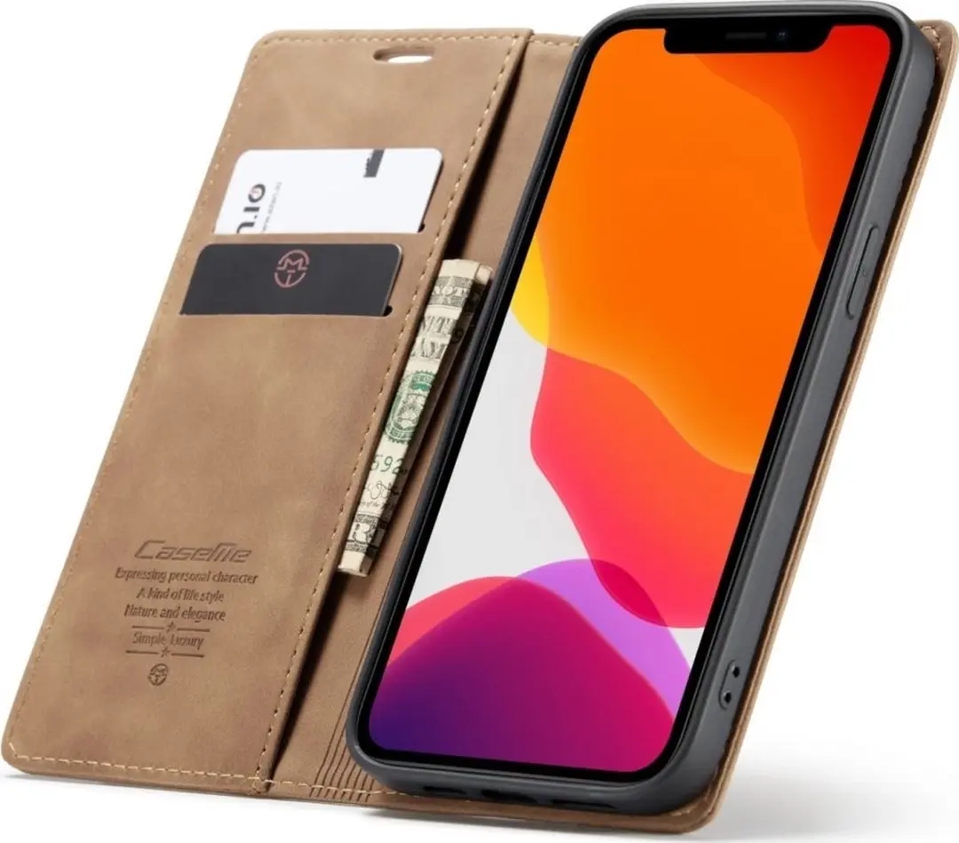 Caseme iPhone 12 Pro Max Bookcase Portemonneehoesje - Bruin - 2 Pasjes