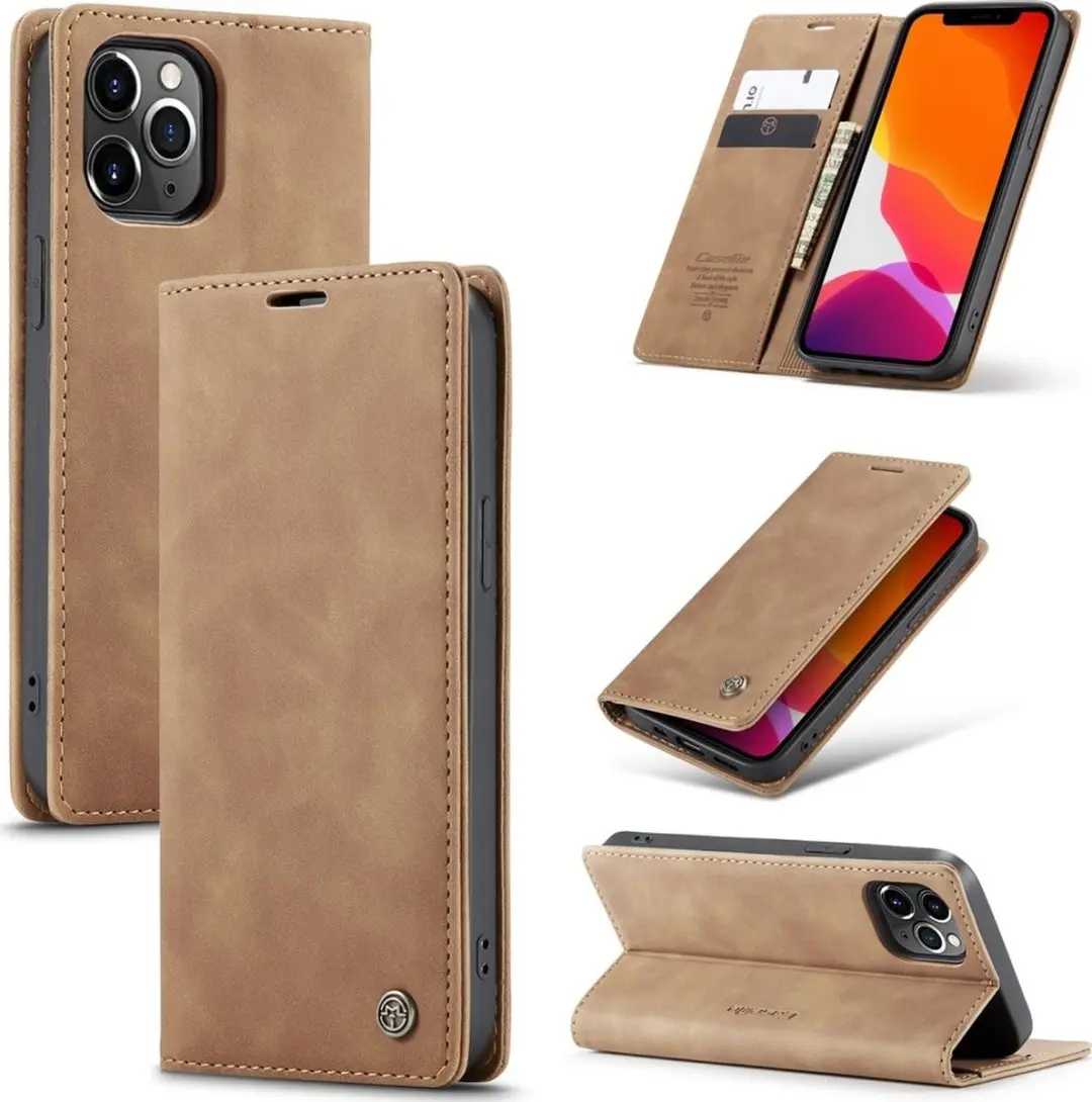 Caseme iPhone 12 Pro Max Bookcase Portemonneehoesje - Bruin - 2 Pasjes