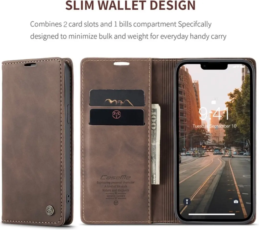 Caseme 013 Book Case Hoesje iPhone 14 - Donkerbruin - afbeelding 6 van 6