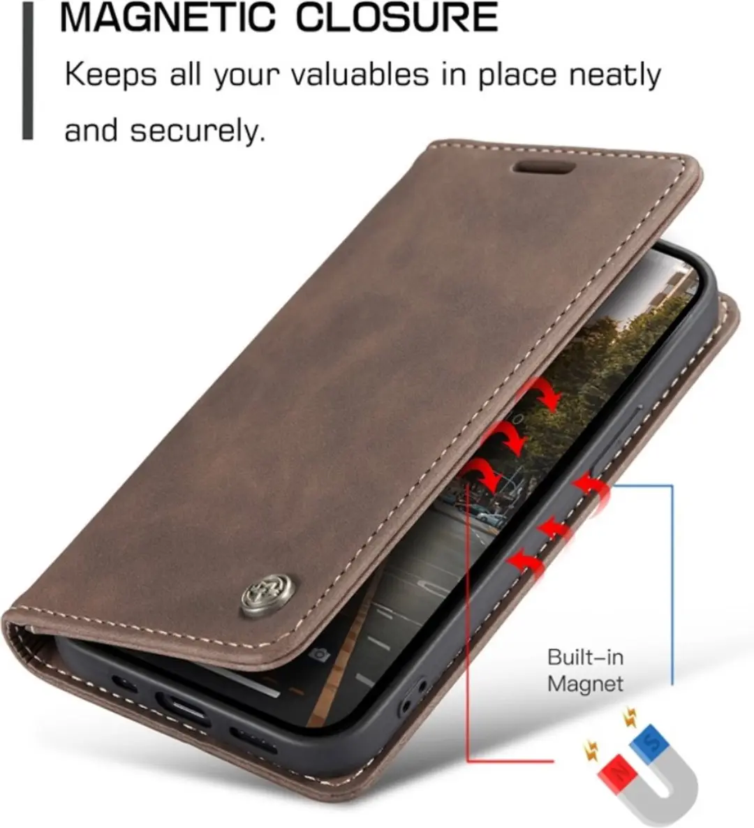 Caseme 013 Book Case Hoesje iPhone 14 - Donkerbruin
