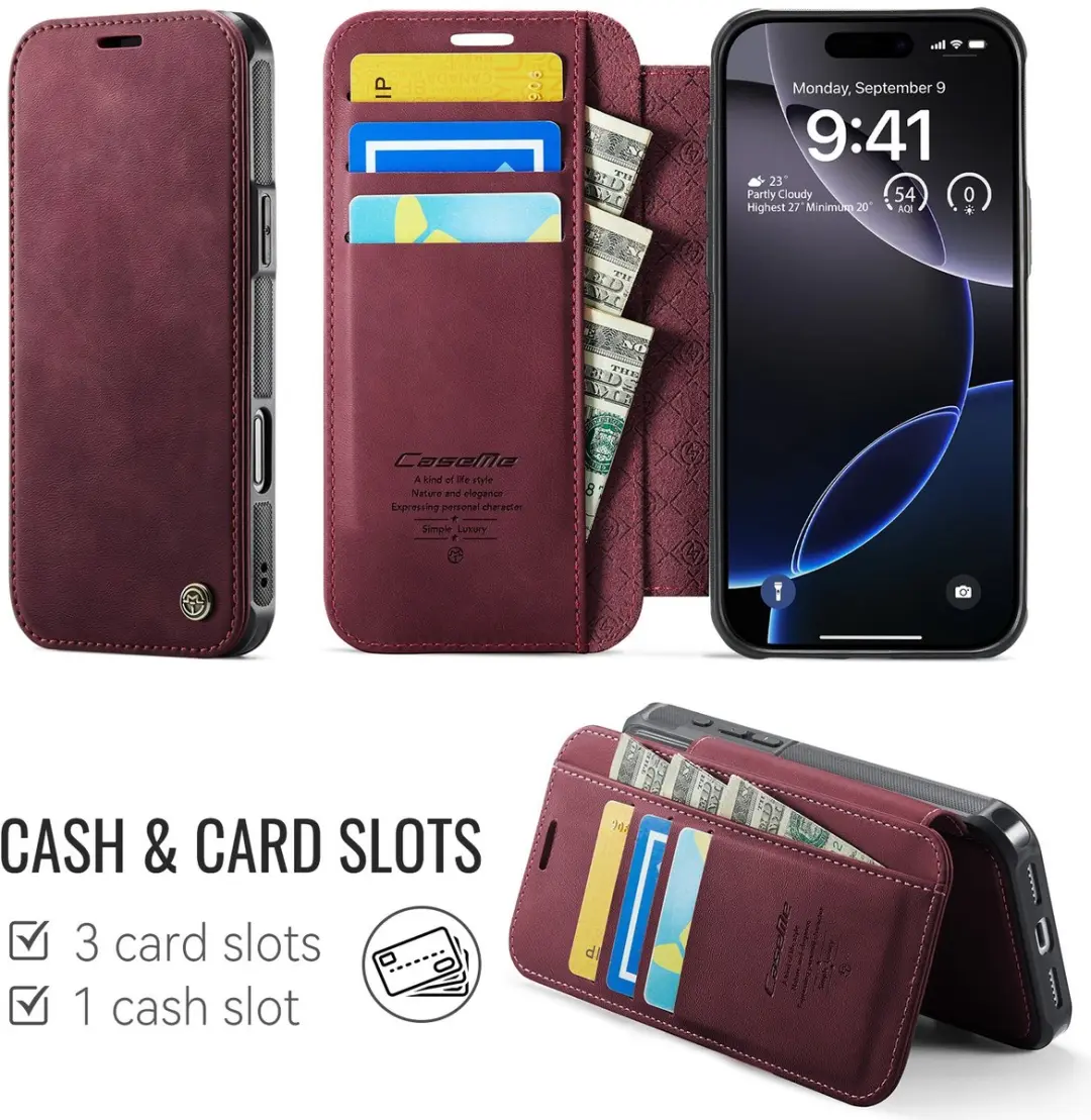Caseme 053 Slim Book Case iPhone 14 Pro Max - MagSafe Rood - 3 Pasjes
