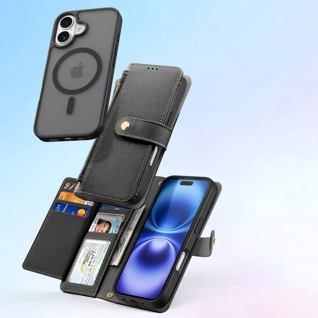 Dux Ducis Lawa Series iPhone 16 Hoesje - Wallet Book Case 7 Pasjes - Zwart