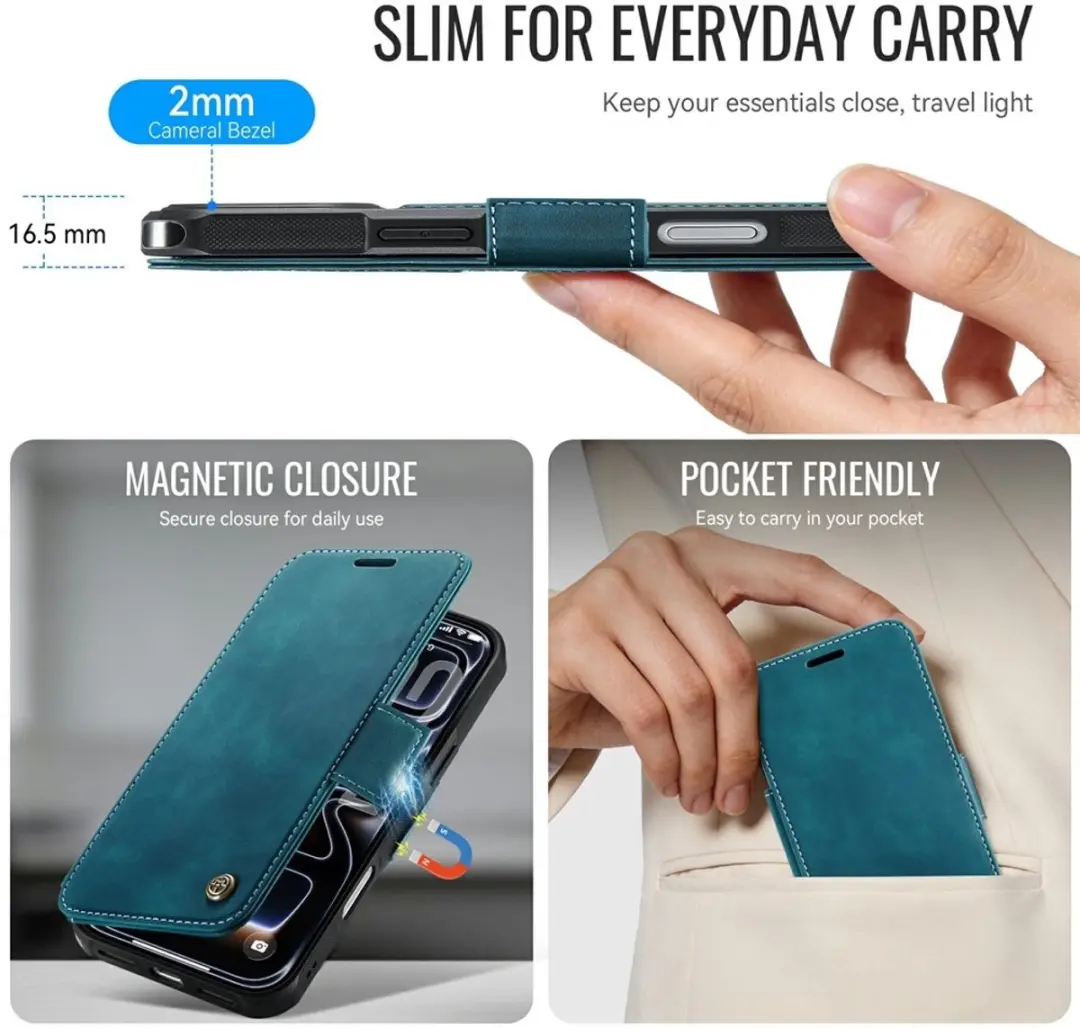 Caseme 053 Slim Book Case Hoesje iPhone 17 Pro Max - Blauw - MagSafe