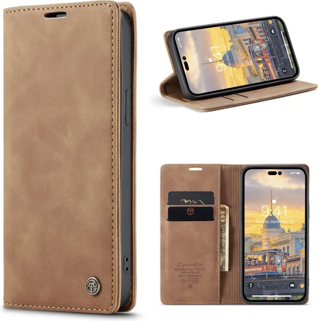 Caseme Retro Wallet Case CSM-37188 - iPhone 14 Pro Max - 2 Pasjes - Bruin