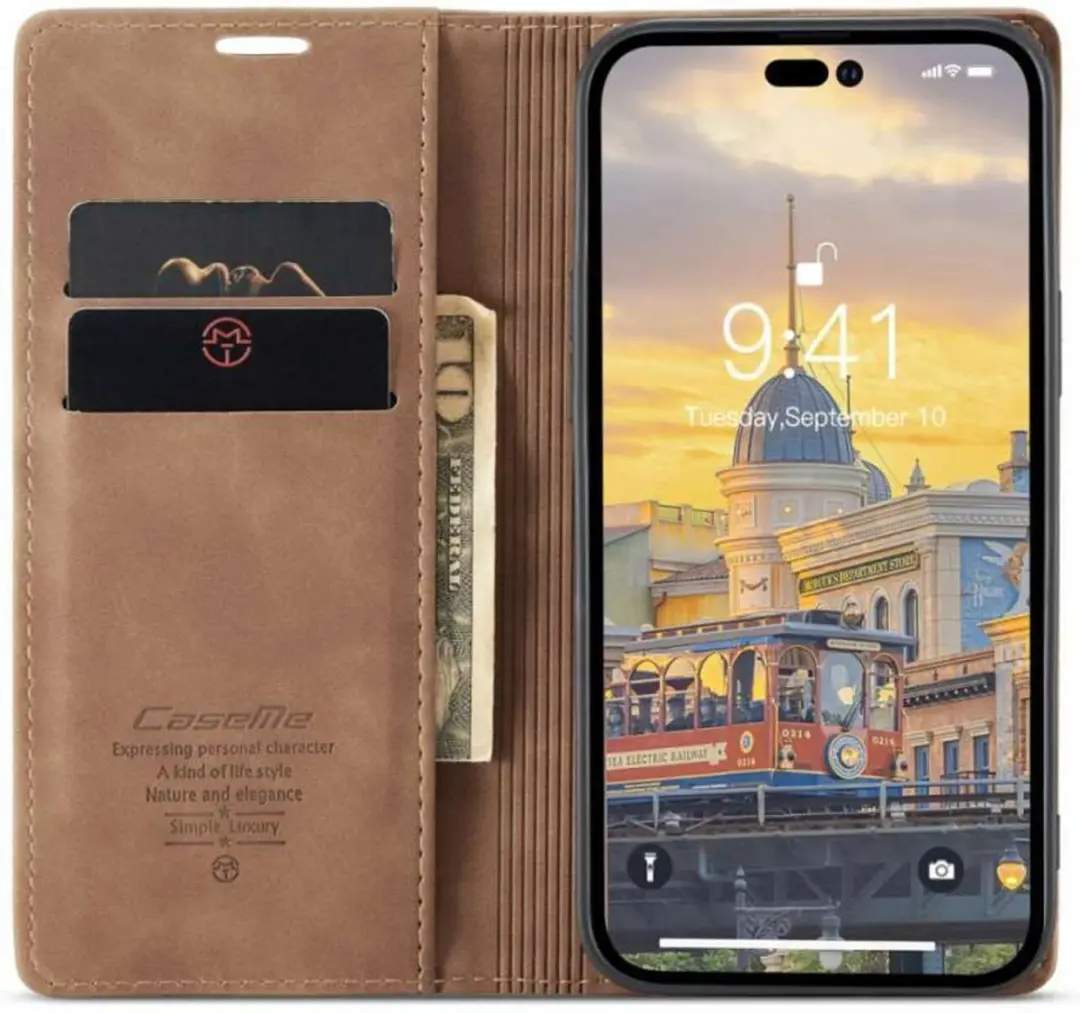 Caseme Retro Wallet Case CSM-37188 - iPhone 14 Pro Max - 2 Pasjes - Bruin