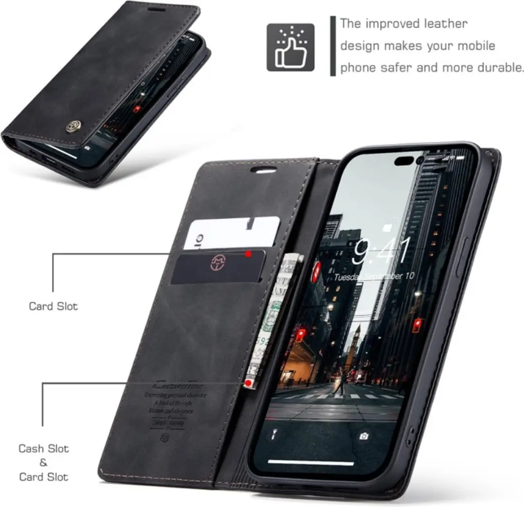 Caseme 013 Book Case Hoesje - iPhone 14 Pro - 2 Pasjes - Zwart - afbeelding 6 van 6