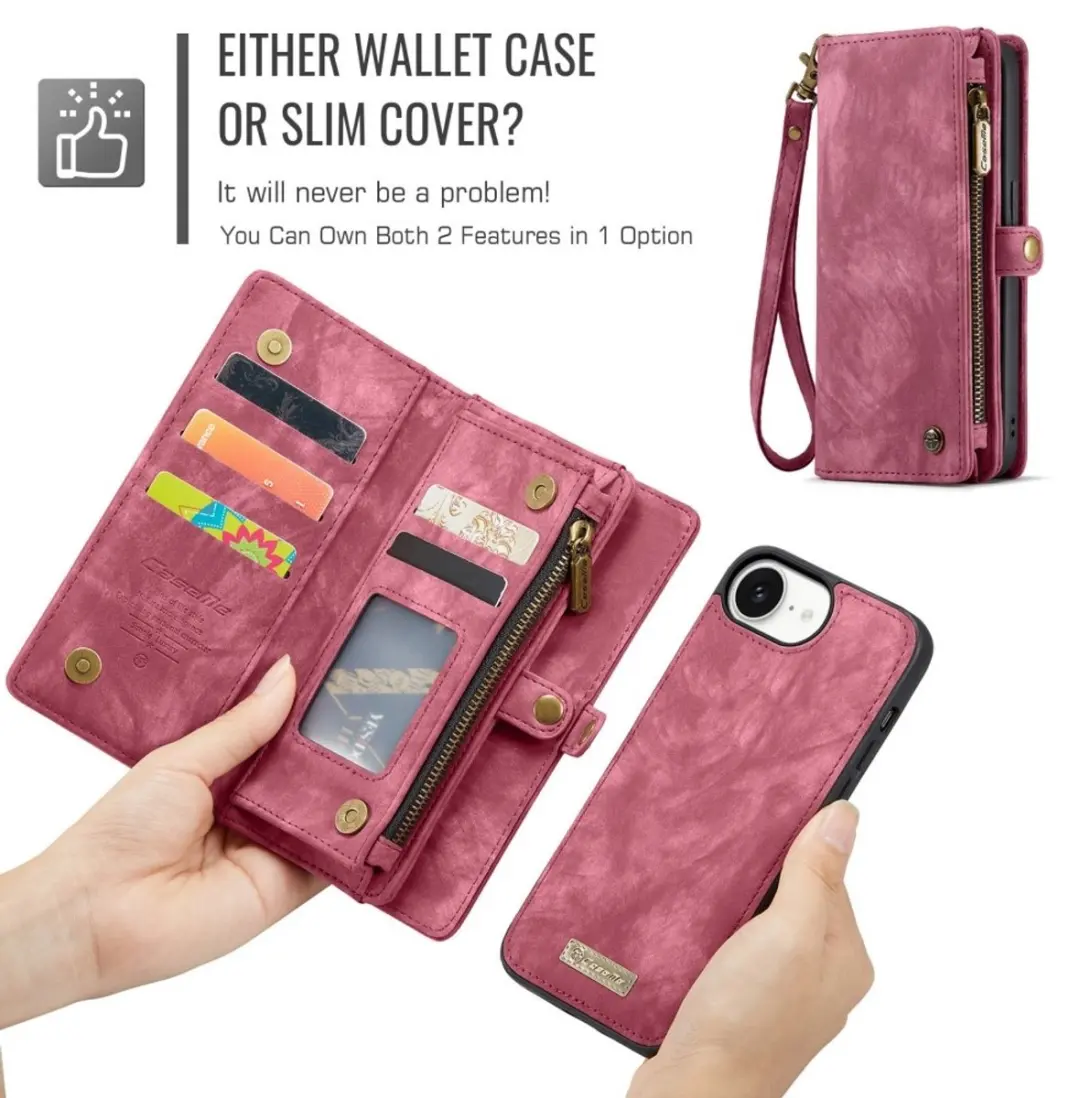 Caseme iPhone 16e Vintage Portemonneehoesje - 8 Pasjes - Rood