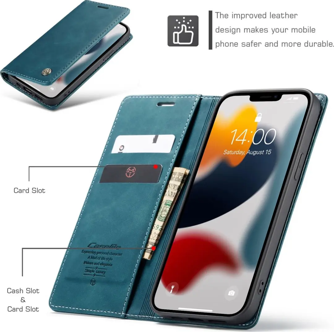 Caseme 013 Bookcase Portemonnee iPhone 13 Pro Max - Blauw - afbeelding 6 van 6