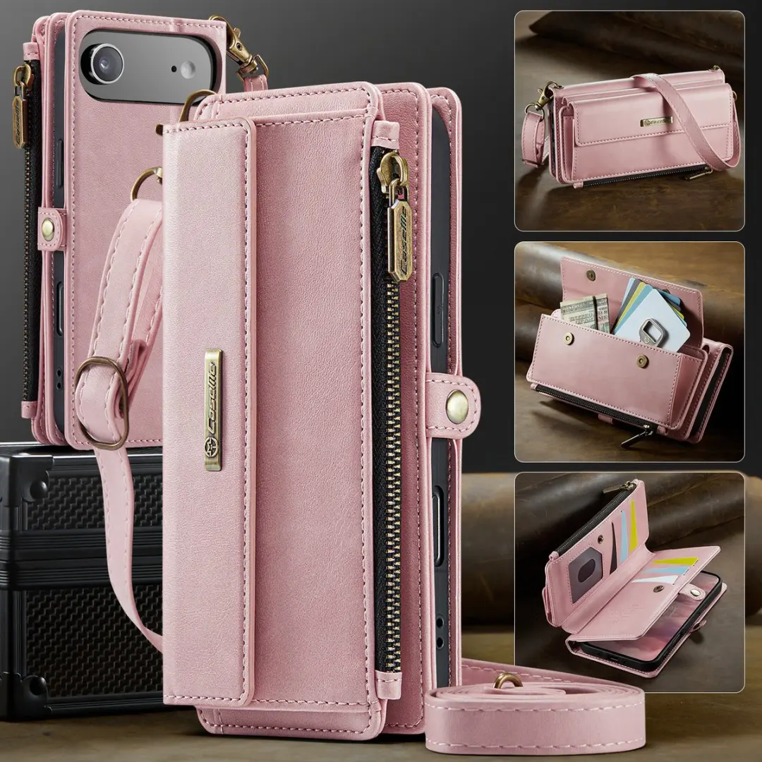 Caseme iPhone 17 Air Hoesje Portemonnee - Lichtroze - 9 Pasjes