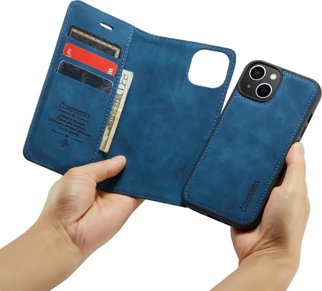Caseme iPhone 15 Bookcase Hoesje - Donkerblauw Kunstleer - 4 Pasjes