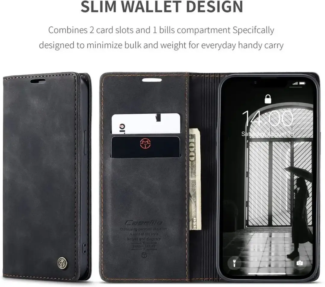 Caseme 013 Hoesje iPhone 16/17 - Book Case Zwart